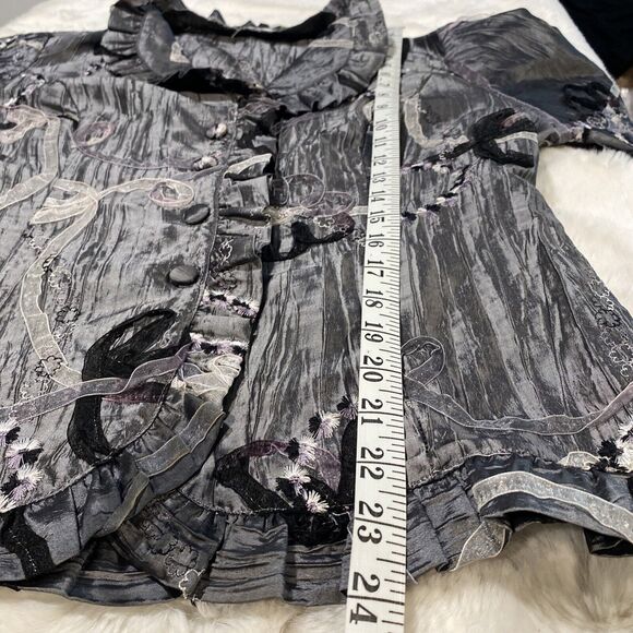 Unique Agora Crinkle Ribbon Detailed Artsy Graphite Evening Jacket Women's Large - Picture 7 of 11